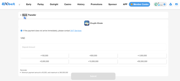 graphic showcasing the process of bank transfers for deposit on 8xbet