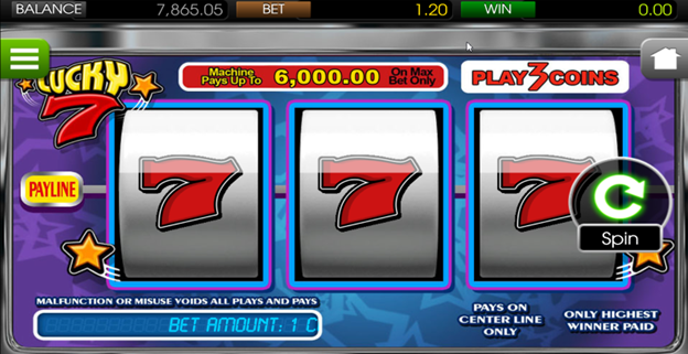 Illustration of a slot machine with Lucky 7 symbols. Text reads: 'Play the 8xbet Slot Lucky7 Game